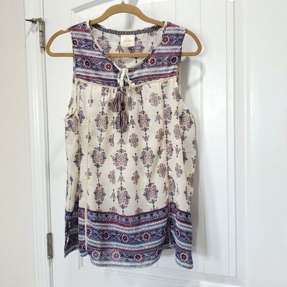 Knox Rose Tassel Tank  Women LG Mixed Border Print Flowy Boho Chic Cottagecore - Picture 2 of 6